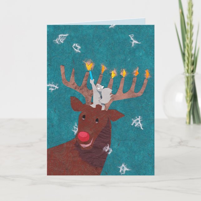 Cartes Pour Fêtes Annuelles Reindeer Menorah pour Noël et Hannukah (Devant)