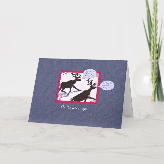 Cartes Pour Fêtes Annuelles Reindeer on Move Folded Christmas Card (Devant)