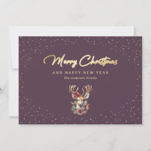 Cartes Pour Fêtes Annuelles Reindeer Purple Gold Snow Joyeux Noël