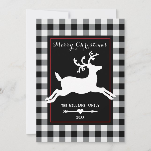 Cartes Pour Fêtes Annuelles Reindeer Russe Black Blanc Buffalo Check Photo (Devant)