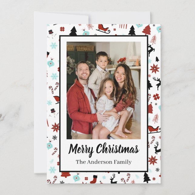 Cartes Pour Fêtes Annuelles Reindeer Sleigh Christmas Pine Trees (Devant)