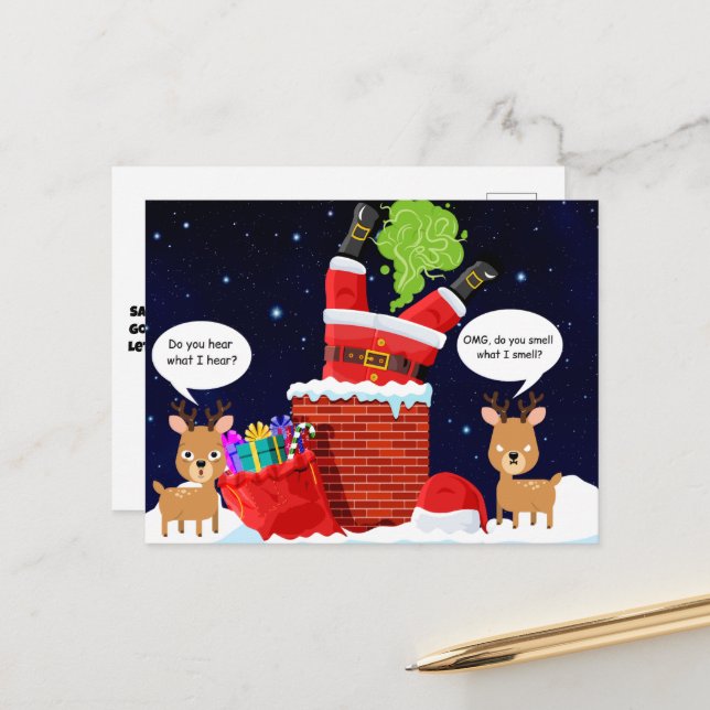 Cartes Pour Fêtes Annuelles Reindeer's Smelly Christmas Drôle Cartoon (Devant/Arrière en situation)