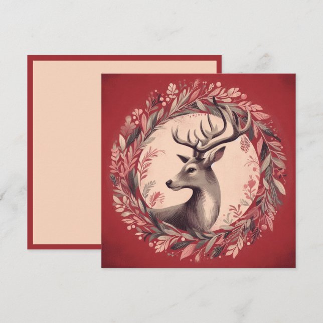 Cartes Pour Fêtes Annuelles Reinder de Noël avec couronne de Noël (Devant / Derrière)
