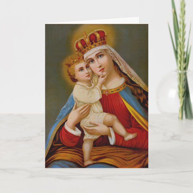 Cartes Pour Fêtes Annuelles Reine du Ciel Vierge Marie Jésus (Devant)