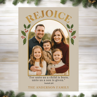 Cartes Pour Fêtes Annuelles Rejoice Christian Christmas Card with Family Photo