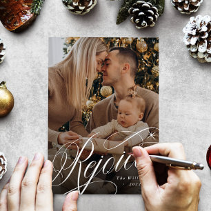 Cartes Pour Fêtes Annuelles Rejoice Classic Script Photo de Noël Religieux