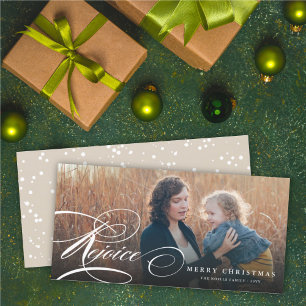 Cartes Pour Fêtes Annuelles Rejoice Classic Script Photo de Noël Religieux