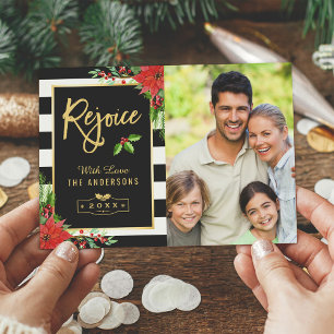 Cartes Pour Fêtes Annuelles Rejoice Joyeux Noël Poinsettia Floral Photo