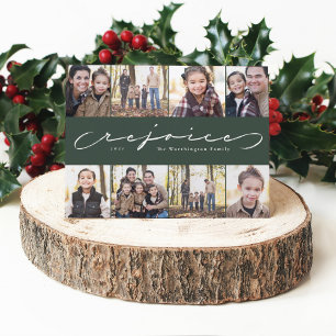 Cartes Pour Fêtes Annuelles Rejoice religieux Noël photo collage vert