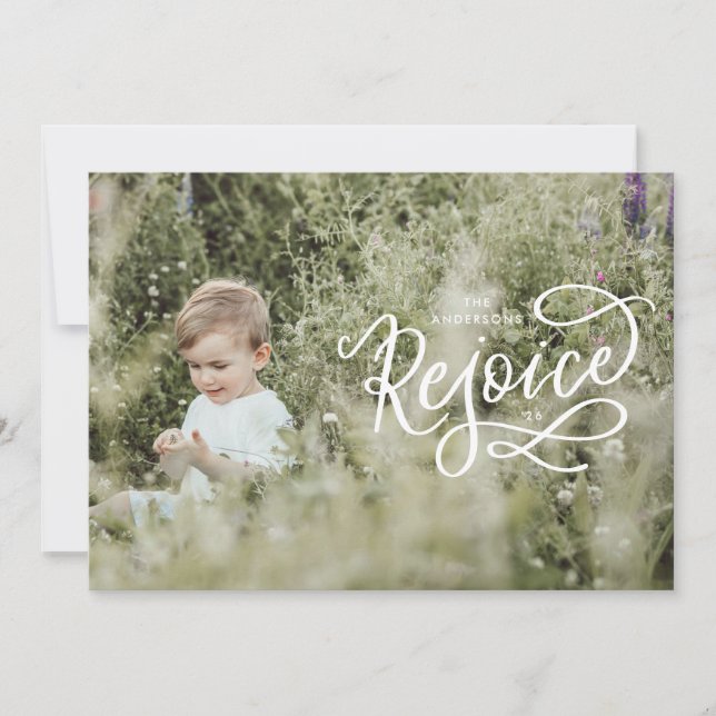 Cartes Pour Fêtes Annuelles Rejoice White Letters Paysage Photo de Noël (Devant)