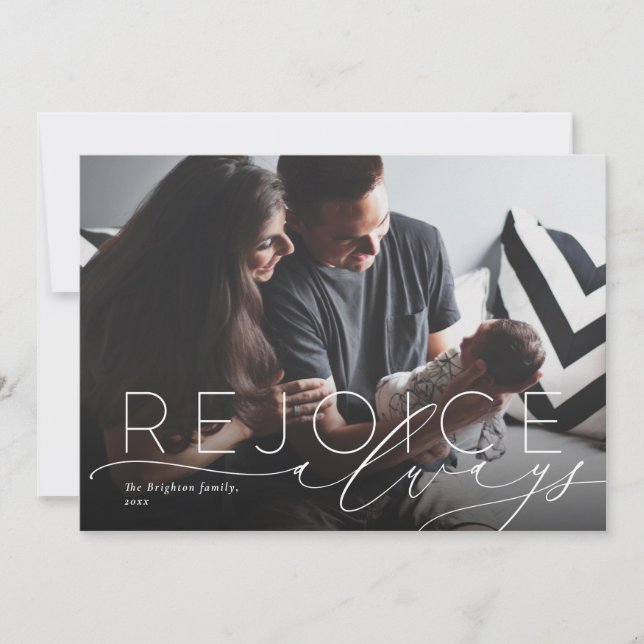 Cartes Pour Fêtes Annuelles Réjouissez toujours photo religieuse nouveau bébé (Devant)