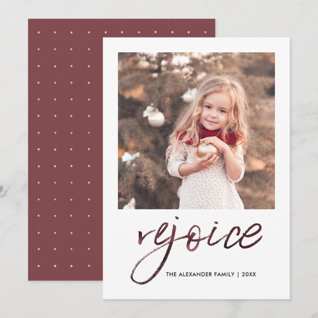 Cartes Pour Fêtes Annuelles Réjouissez-vous et soyez heureux Photo de Noël (Devant / Derrière)