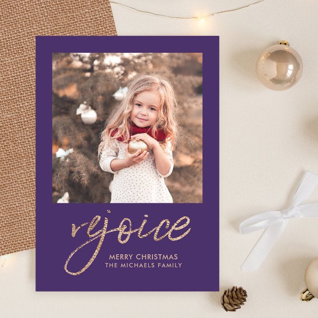 Cartes Pour Fêtes Annuelles Réjouissez-vous et soyez heureux Violet photo rust (Créateur téléchargé)