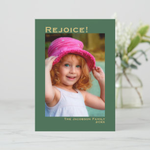 Cartes Pour Fêtes Annuelles Réjouissez-vous ! Noël photo verte minimaliste