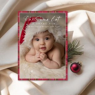 Cartes Pour Fêtes Annuelles Religieux Adore Lui Nouveau-Né Bébé Noël Plaid