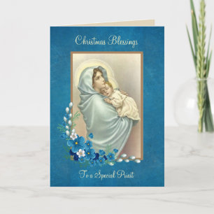 Cartes Pour Fêtes Annuelles Religieux Béni Mère Bébé Jésus Floral