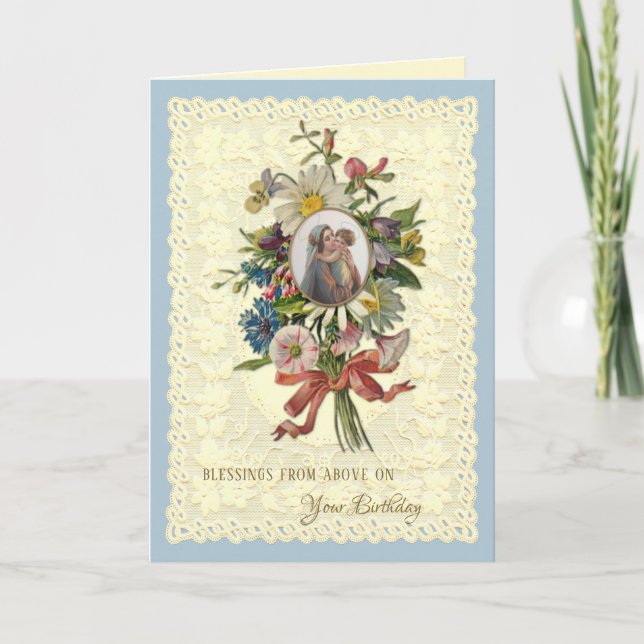 Cartes Pour Fêtes Annuelles Religieux Vierge Marie Fleurs Anniversaire catholi (Devant)