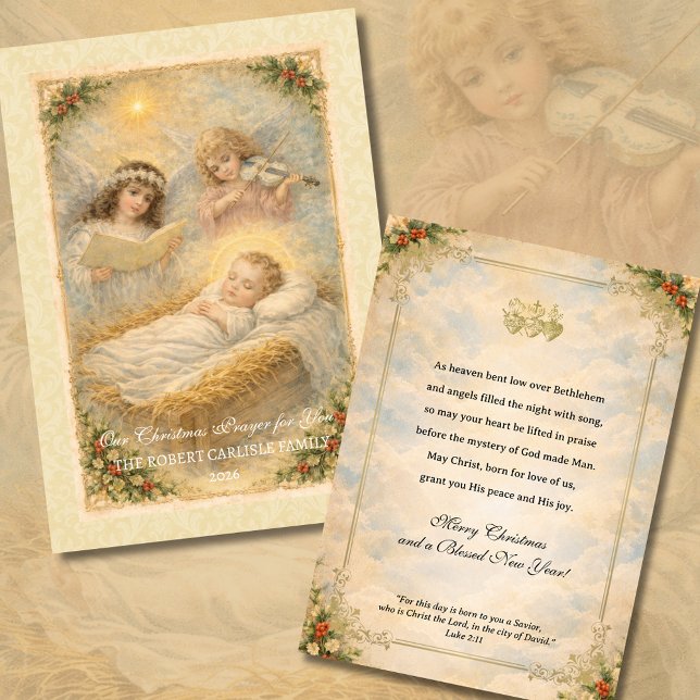 Cartes Pour Fêtes Annuelles Religious Baby Jesus Angels Scripture  (Créateur téléchargé)