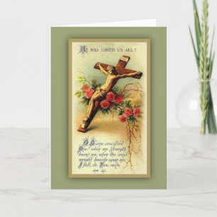 Cartes Pour Fêtes Annuelles Religious vintage Lenten Crucifix Floral Prayer