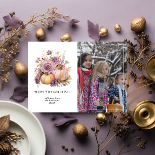 Cartes Pour Fêtes Annuelles Remerciement de Thanksgiving Mauve et Or Holly et 