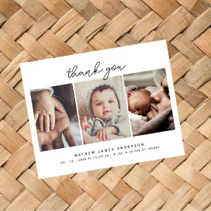 Cartes Pour Fêtes Annuelles Remerciement Minimaliste Élégant 3 Photos Baby Sho