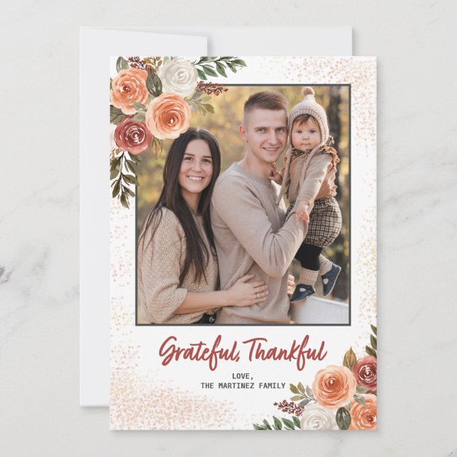 Cartes Pour Fêtes Annuelles Remerciements Heureux Béni Deux Photo Thanksgiving (Devant)
