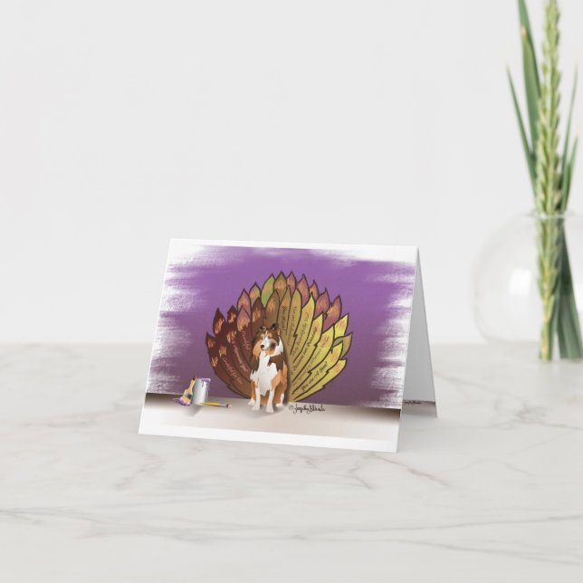 Cartes Pour Fêtes Annuelles Remerciements Sheltie gracieuse avec des plumes de (Devant)