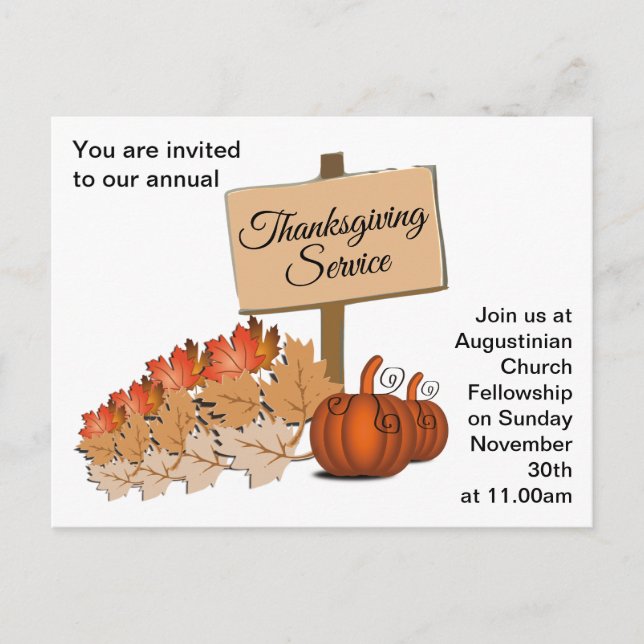 Cartes Pour Fêtes Annuelles REMERCIER L'Invitation Du Service De L'Église (Devant)