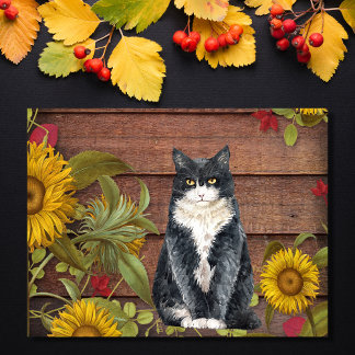 Cartes Pour Fêtes Annuelles Remerciez Chat et Fleurs de soleil L'automne Thank