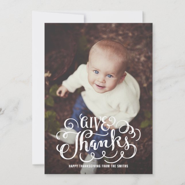 Cartes Pour Fêtes Annuelles Remerciez Rustic Lettering | Photo Thanksgiving (Devant)