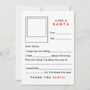 Cartes Pour Fêtes Annuelles Remplissez en blanc une lettre à Père Noël