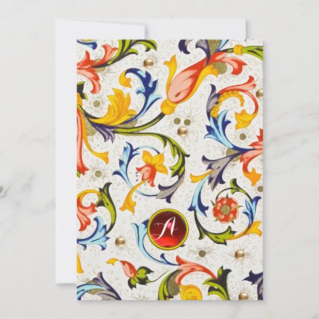 CARTES POUR FÊTES ANNUELLES RENAISSANCE FLORENTINE SWIRLS FLORAUX GEM MONOGRAS (Devant)