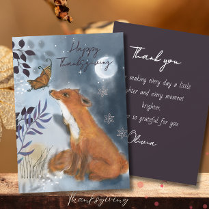 Cartes Pour Fêtes Annuelles Renard boisé magique et papillon Thanksgiving
