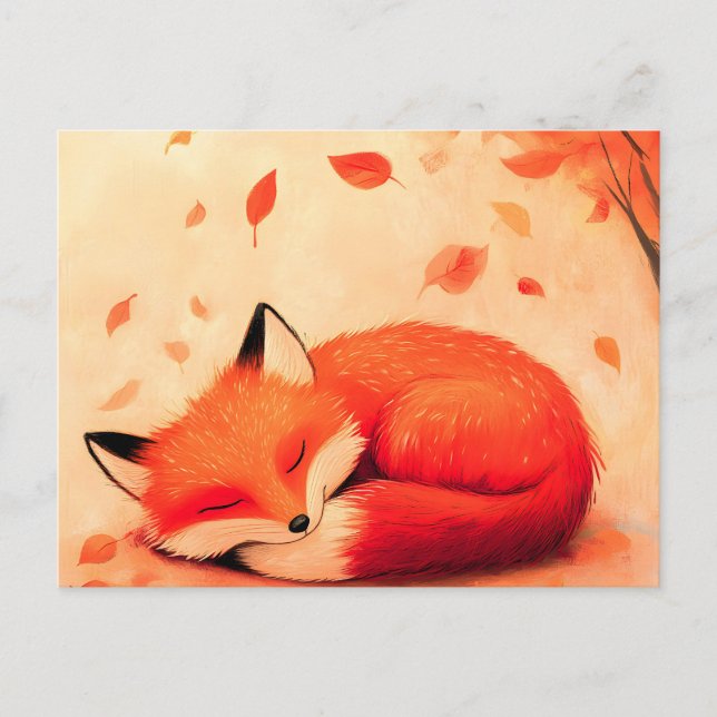 Cartes Pour Fêtes Annuelles Renard couché dans la forêt d'automne (Devant)