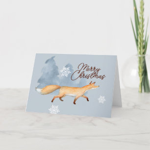 Cartes Pour Fêtes Annuelles Renard dans la neige Noël aquarelle Forêt Bleu