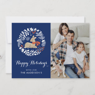 Cartes Pour Fêtes Annuelles Renard de Noël bleu festif