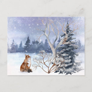 Cartes Pour Fêtes Annuelles Renard et Chouette des bois d'hiver