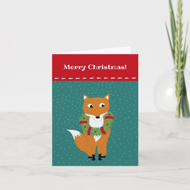 Cartes Pour Fêtes Annuelles Renard festif dans une couronne de Noël Personnali (Devant)