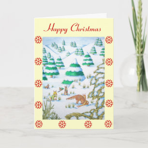 Cartes Pour Fêtes Annuelles renard mignon et lapin scène de neige de noël