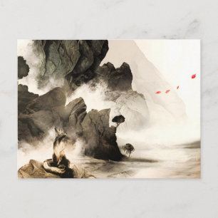 Cartes Pour Fêtes Annuelles Renard mystique printanier de montagne embrumée mi