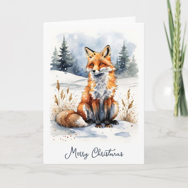 Cartes Pour Fêtes Annuelles Renard rouge en Noël de neige (Devant)