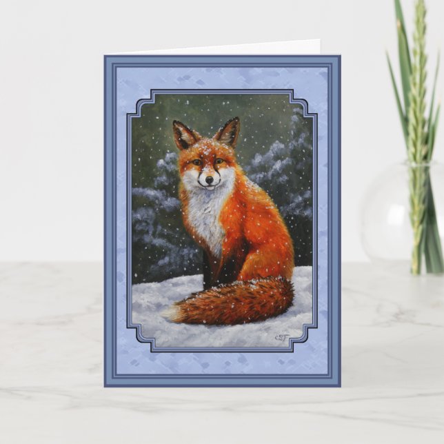 Cartes Pour Fêtes Annuelles Renard rouge mignon en neige hivernale (Devant)