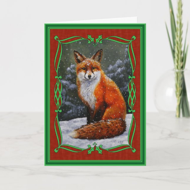 Cartes Pour Fêtes Annuelles Renard rouge mignon en neige hivernale (Devant)