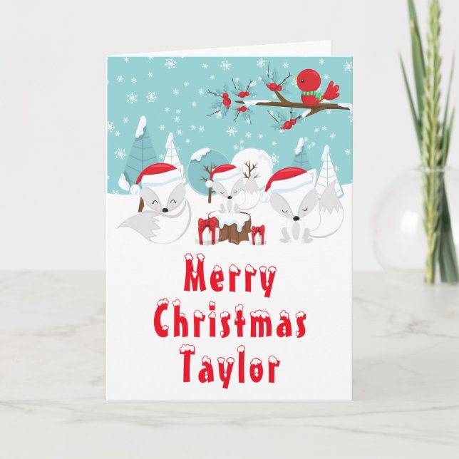 Cartes Pour Fêtes Annuelles Renards arctiques Noël Forêt de Noël Joyeux Noël (Devant)