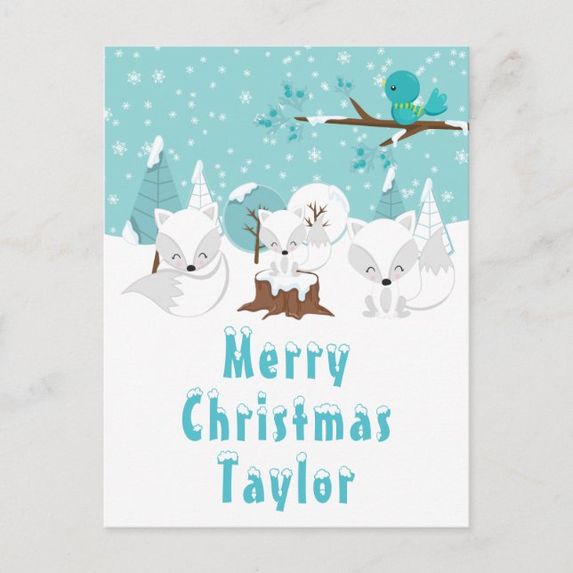 Cartes Pour Fêtes Annuelles Renards de l'Arctique Wonderland Joyeux Noël (Devant)