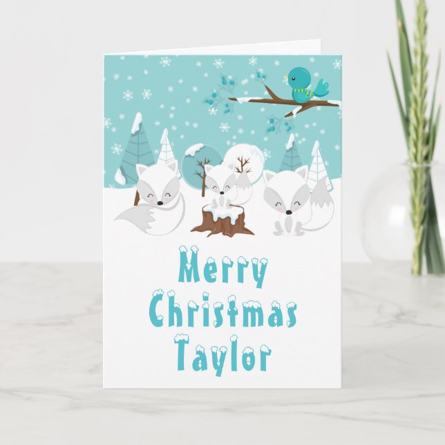 Cartes Pour Fêtes Annuelles Renards de l'Arctique Wonderland Joyeux Noël (Devant)