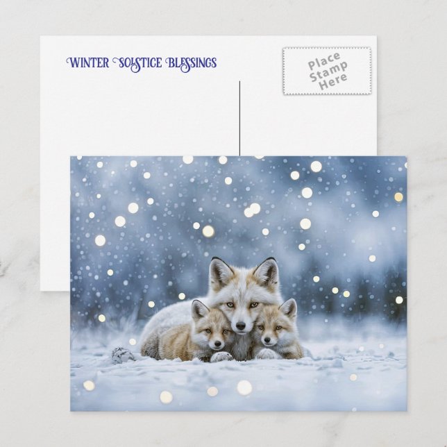 Cartes Pour Fêtes Annuelles Renards de Yule au solstice d'hiver dans la neige (Devant / Derrière)