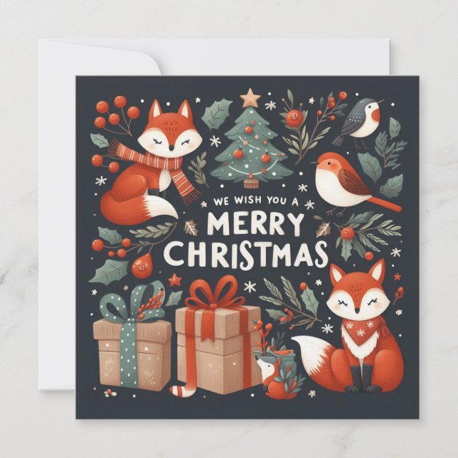 Cartes Pour Fêtes Annuelles Renards, Robins, Cadeaux Joyeux Noël (Devant)