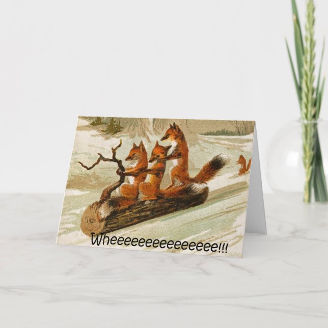 Cartes Pour Fêtes Annuelles renards sur traîneau (Devant)