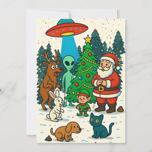 Cartes Pour Fêtes Annuelles Rencontre de Noël avec le Père Noël, les Aliens et (Devant)